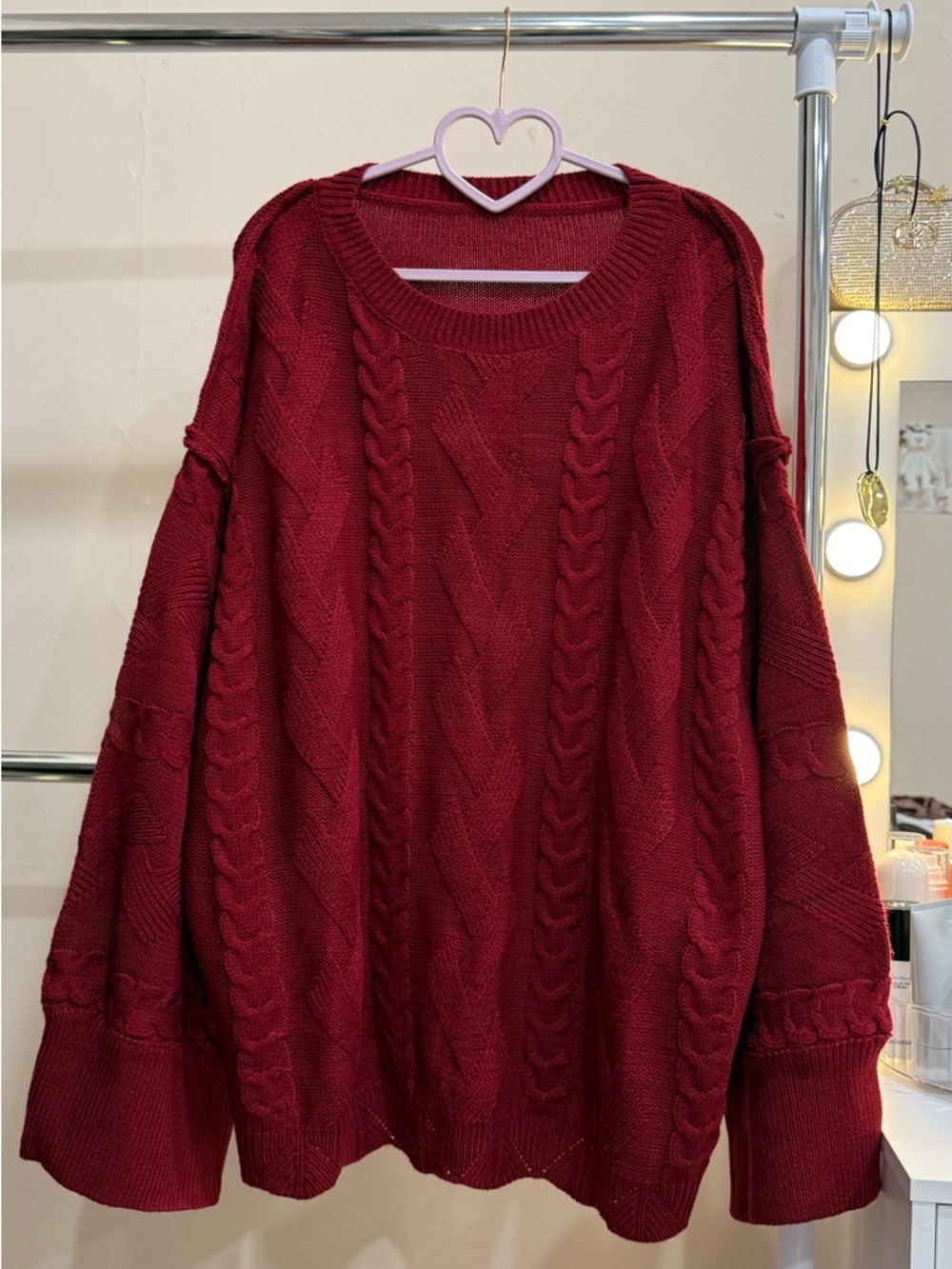 Bohemela Red Cable Knit Sweater Oversized Size L
